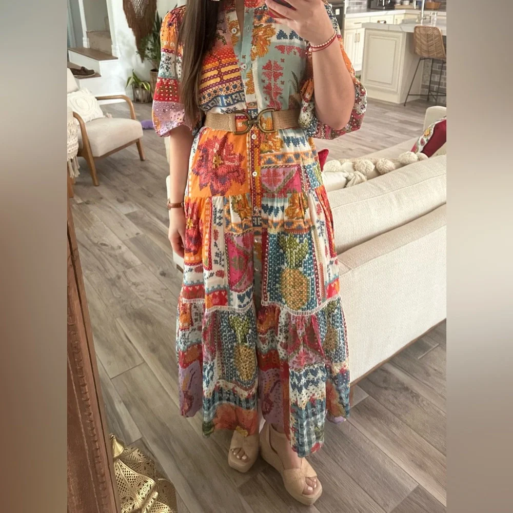 FARM RIO Floral Summer Stitches Eyelet Dress - Picture 2 of 4